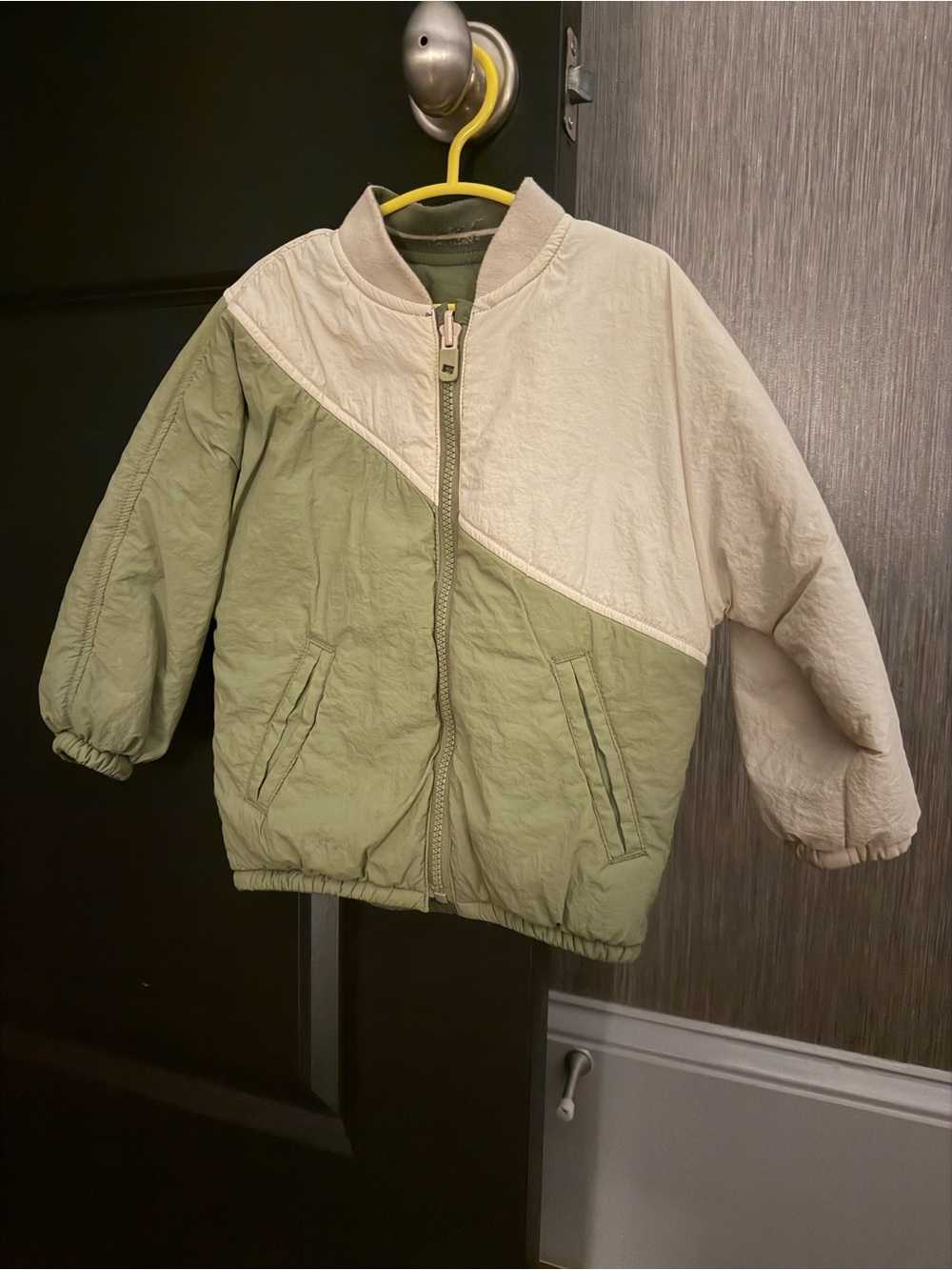 Zara Kids Colorblock Olive Green & Cream Puffer Jacket